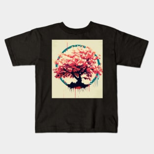 Pixel vintage graffiti japan cherry blossom tree Kids T-Shirt